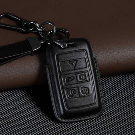 Smyfob Land Rover Key Fob Cover Leather Lanyard compatible with Land Rover Discovery Defender Range Rover Keychain Holder car Key Case