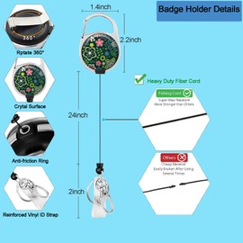 Badge Holder Heavy Duty Retractable Badge Reel, ID Card Badge Case with Carabiner Clip, Badge Holder with Belt Clip for Teacher Nurse Student Office Women Men (Abstract Flowers)