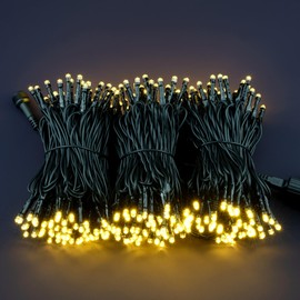 SWEET SHINE 300 Count Warm White Christmas Lights, 100 Feet Wide Angle 5mm LED String Lights with 8 Models Adapter (Black Cord)