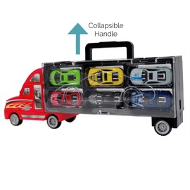 KidPlay Semi Truck Trailer Race Car Transporter Diecast Hauler - Red