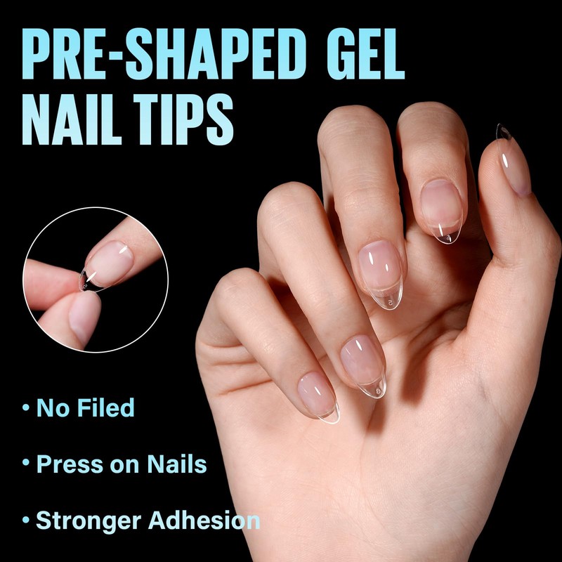 TOMICCA 504 Pieces American Almond Nail Caps 12 Sizes Clear
