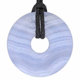 Lebensquelle Plus Chalcedony Blue Gemstone Donut | Diameter 30 mm Pendant, Stainless Steel, Chalcedony Aventurine