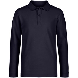 Nautica Boys' School Uniform Long Sleeve Polo, Navy, Small(8)
