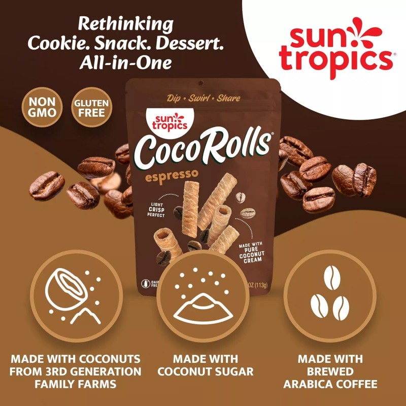 Sun Tropics Coco Rolls Espresso Rolled Coconut Wafer 4 Oz