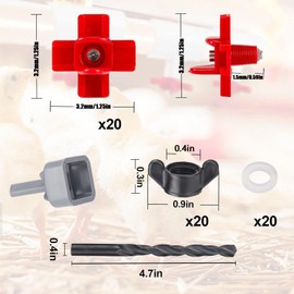 PACIOCEAN 20Pcs Automatic Chicken Water Nipple,Chicken Waterer Nipples, Anti-Leak Automatic Water System for Poultry, Suitable for Chickens, Duck, Quail, Includes Drill Bit & Installation Tool
