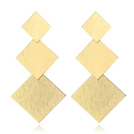 Gold Silver Geometric Dangle Earring for Women Bohemian Dangling Drop Earrings Exaggerated Metal Geometric Earrings (Gold square Earring)