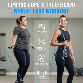 HEREROPE Cuerda de saltar con peso para hombres y mujeres, intercambiable 0.25 libras, 0.45 libras, cuerda de saltar pesada, longitud ajustable, sin e
