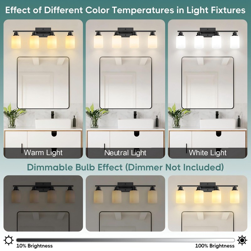 Ascher Bathroom Light Fixtures, 4-Light Vanity Light Over Mirror, Matte