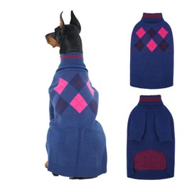 OUOBOB XXXXXL Boy Dog Sweater, Dog Sweaters For Extra Large Dogs Boy, Winter Warm Pullover, Turtleneck Knit Dog Christmas Sweater with Sleeves, Soft Stretchy Knitwear for Cold Weather, Holidays - Blue