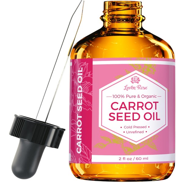 Carrot Seed Oil by Leven Rose, 100% Pure Unrefined Cold Pressed Moisturizer for Hair Skin and Nails 2 oz
