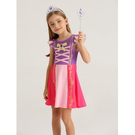 AmzBarley Little Girls Nightgowns Toddler Kids Princess Nightdress Pajamas Nightgown Sleepwear Flutter Sleeve Nightie Swing Night Dress Purple Size 6(5-6Years)