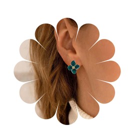 Aneneiceera Vintage Emerald Flower Earrings Resin Flower Stud Earrings Acrylic Petal Earrings Petal Enamel Earrings French Statement Earrings Jewellery for Women and Girls (Green)