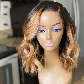 YOKADA HAIR 13x6 Lace Front Wig 100% Human Hair Wigs Body Wave Style Transparent Lace for Black Ombre Honey Blonde Color 180% Density Pre Plucekd Hairline and Bleached Knots (14Inch, 4x4 Closure Wig)