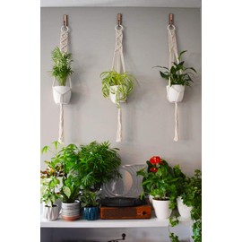 Mkono Macrame Plant Hangers Set of 3 Indoor Wall Hanging Planter Basket Flower Pot Holder Boho Home Decor 39 Inch, Ivory