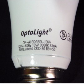 OptoLight LED Dimmable Light Bulb 800 Lumens 10 Watt=60 Watt 3000K SAVES MONEY & ENERGY