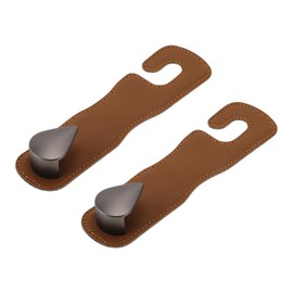 Partuto 2 Pcs Universal Car Seat Headrest Hook for Most Car, SUV, Truck Car Seat Back Organizer Hooks Sturdy Faux Leather Metal Brown 6.61"x1.81"