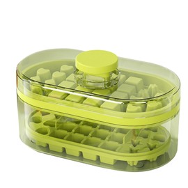 Ice Cube Tray Maker Household Press Mold Box High Capacity Food Grade with Lid for Freezer Refrigerator Green