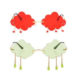 YUELUQU Vintage Fashion Funny Festival Sunglasses Metal Frameless Women Mens Punk Party Glasses（cloud-green+red）