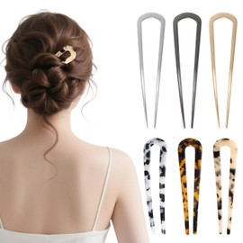 6 Pcs French Hair Pins, U-Shaped French Twist Hair Pin, Elegant Hairpin for Women and Girls (Metal and Acetate)