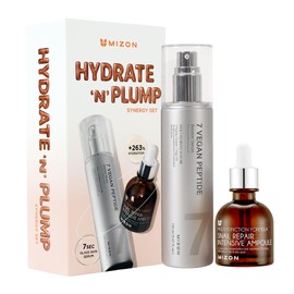 [MIZON] HYDRATE'N'PLUMP SNAIL SYNERGY SET - 7 Vegan Peptide Booster Serum 150ml + Snail Repair Intensive Ampoule 30ml, Korean Skincare Routine for Hydration, Pores, Smooth Texture & Fine Lines