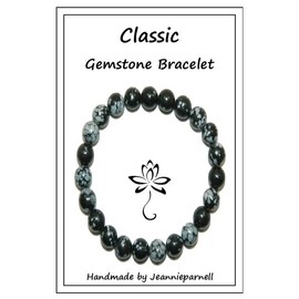 Jeannieparnell Z014SO - Carded 8mm Snowflake Obsidian Gemstone Bead Bracelet