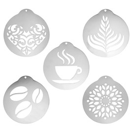 yyangz 5PCS Stainless Steel Coffee Pull Stencil Portable Milk Froth Spray Stamping Mould Cappuccino Chocolate Stencil for Sprinkling Cocoa Chocolate Cinnamon Making Latte Art