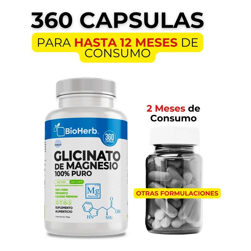 BioHerb Glicinato de Magnesio de 500 mg (Rinde Hasta 1