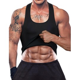 DownLTL Men's Sauna Vest Effect Suit Thermal Sweat Tank Top Muscle Corset Tummy Control Compression Shirt Sauna Suits Sweat Suit Body Shaper, Black 2, M