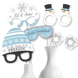 Big Dot of Happiness Winter Wonderland Glasses and Headpieces - Paper Card Stock Snowflake Holiday Party and Winter Wedding Photo Booth Props Kit - 10 Count
