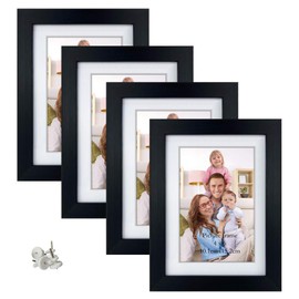 Giftgarden 4x6 Picture Frame Set of 4, Matted to Display 4 x 6 Pictures with Mat or 5x7 Photos Without Mat for Wall Floating or Tabletop, Black