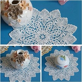 3 PCS Hand-Crocheted Lace Doilies Vintage Embroidery Round Placemats Decorative placemats, lace placemats, white round table accessories for Cup, Drink, Bowl, Pot, Plate