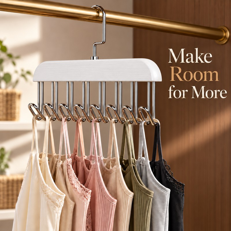 Wooden Multi-Hook Hanger for Bras, Tank Tops & Camisoles –