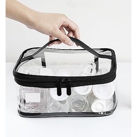 Clear Cosmetic Bag Makeup Bag, Waterproof Travel Toiletry Bags, Transparent PVC Pouch Organizer,Clear Cosmetic Bags (Black, Large)