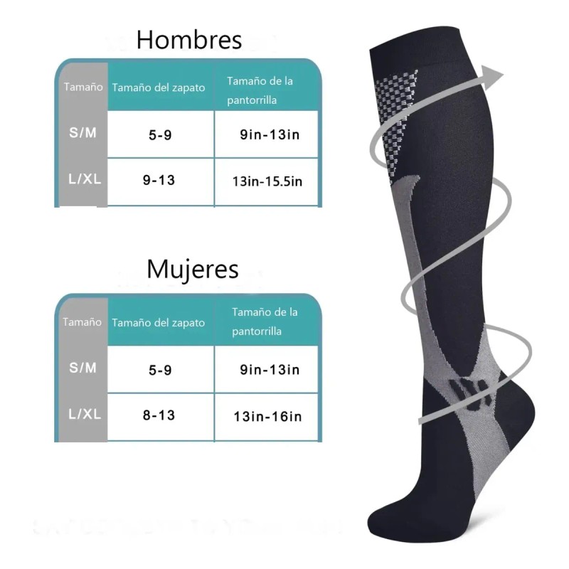 3par Medias Calcetas Compresión Deportiva Alivia Varices