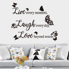 Inspirational Family Wall Stickers for Bedroom: Motivational Home Quotes Vinyl Art Wall Decals for Living Room Kitchen Apartment Bathroom - Live Every Moment 18" X 15"