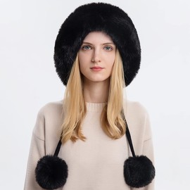 Malaxlx Womens Winter Black Pompom Beanie Hat Earflap Hat Knitted Hat Warm Skull Cap Outdoor Ski Cap