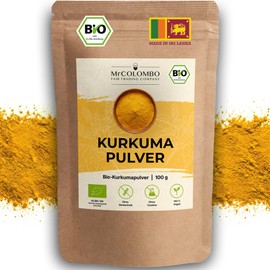 MrCOLOMBO Organic Turmeric Powder from Sri Lanka, Organic Curcuma Powder Finely Ground, No Additives, Laboratory Tested with High Curcumin Content, Intense Golden Yellow Turmeric as Spice, 100 g