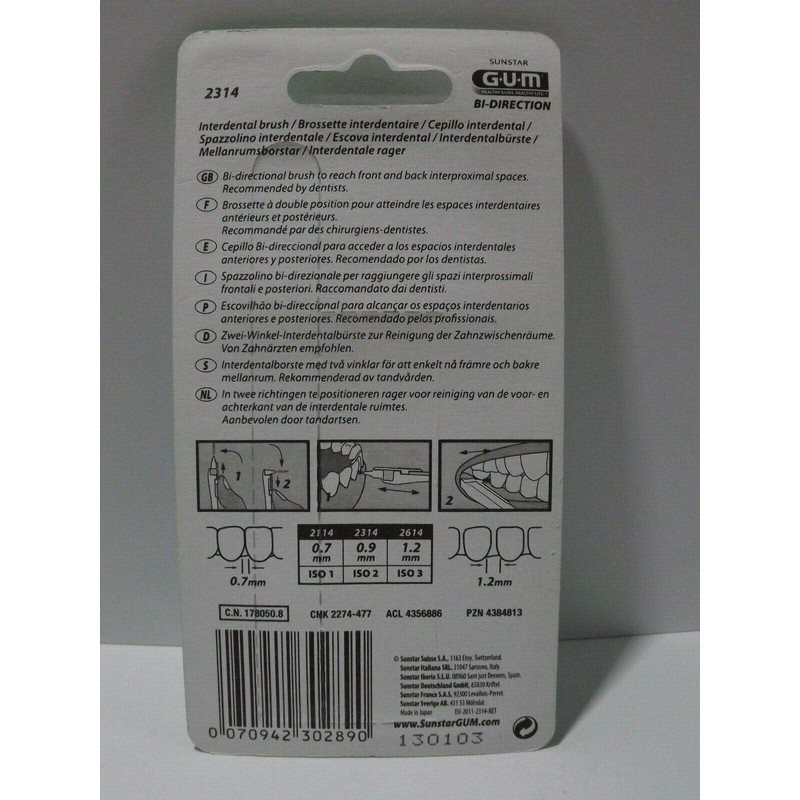 GUM BI-DIRECTION Interdentalbürsten 6 Stück hellblau 0,9mm, 3er Vorteilspack (3x