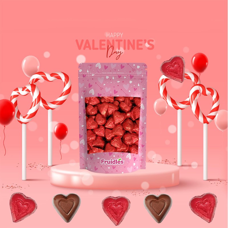 Fruidles Valentine's Hearts, Party Bag Fillers, Red Individually Wrapped Foils,