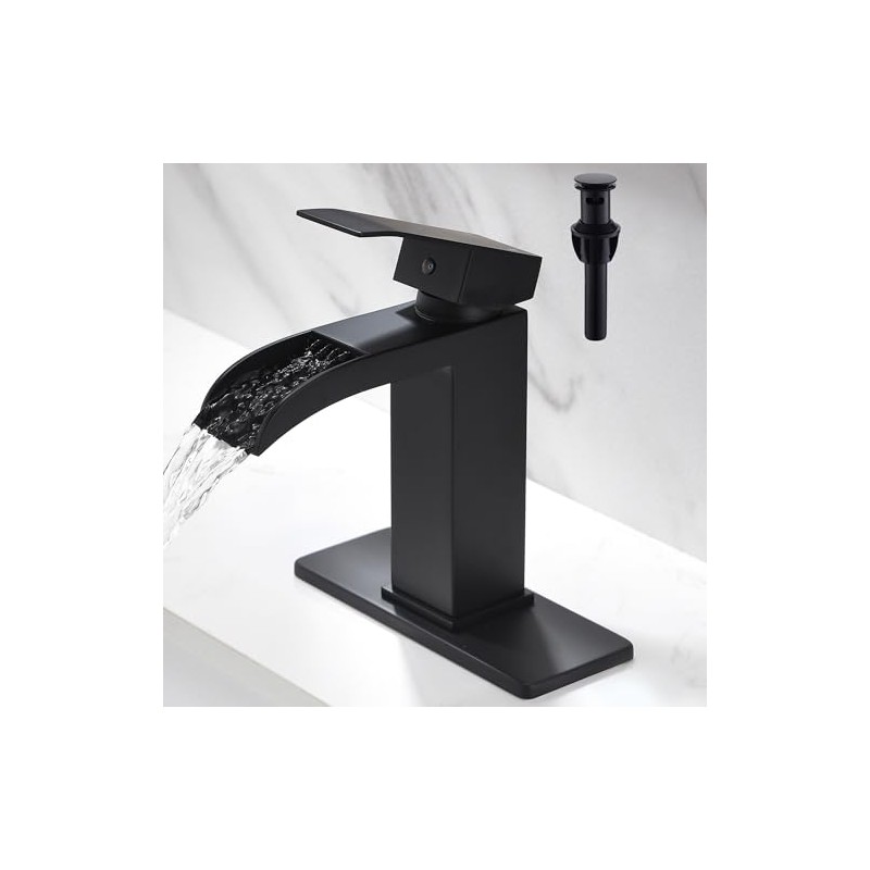 Waterfall Bathroom Faucet Black - Single Handle Bathroom Sink Faucets