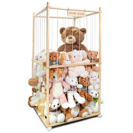 Stuffed Animal Zoo Storage Cage Wooden, Space Save Toy Organizer, Extra Large Capacity Plush Toy Cage,Stuffed Animal Holder, Perfect for Gift for Nursery PlayRoom Bedroom KidRoom Chirstmas Gift