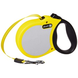 alcott Visibility Retractable Reflective Belt Leash, 16' Long, Medium for Dogs Up to 65 lbs., Neon Yellow with Reflective Accents