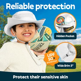 GearTOP Sun Hats for Kids Bucket Hat, Kids Hats Summer Kids Sun Hats for Girls Sun Hat for Safari, Beach, Pool, Fishing Hats for Ages 5-13 UPF 50+ Sun Protection White