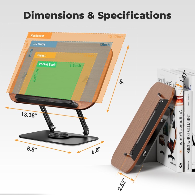 SupeDesk Book Stand for Reading, Adjustable Book Holder with 360°