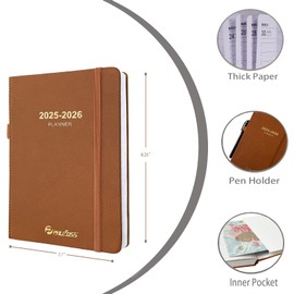Daily Planner 2025-2026, One Page Per Day, Academic Planner (July 2025 - June 2026), Appointment Book with Time Slots and Monthly Tabs, 5.7" x 8.25", Pocket, Leather Cove (Brown)