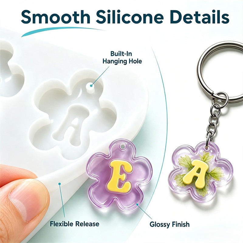 Alphabet Resin Molds Silicone with Hole - 27 Cavities Daisy