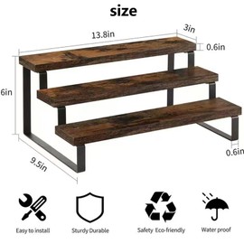 YESTIC Wooden Display Riser Stand Tiered Perfume and Cologne Organizer Stand Spice Rack Organizer Rustic Display Shelf (three-panel)