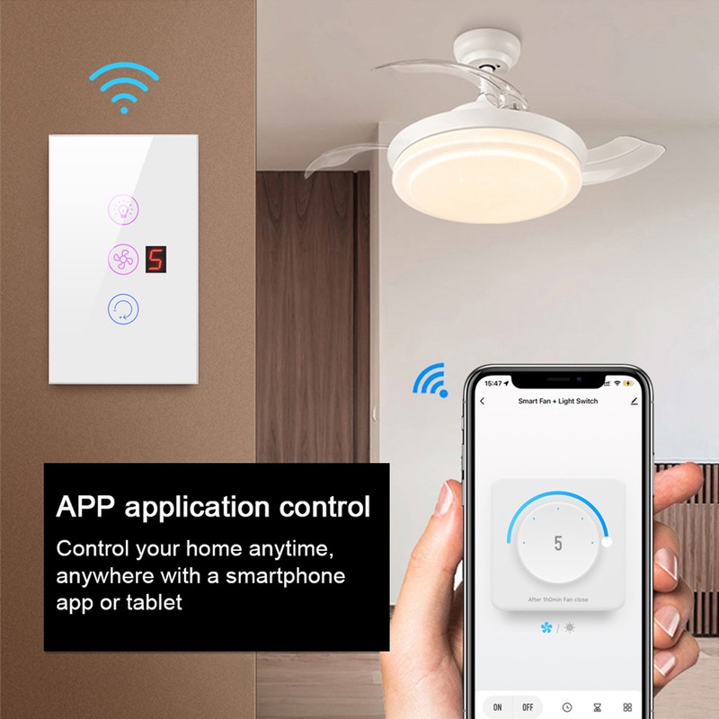 Tuya WiFi Intelligent Touched Screen Fan Light Switch Speed Adjustable
