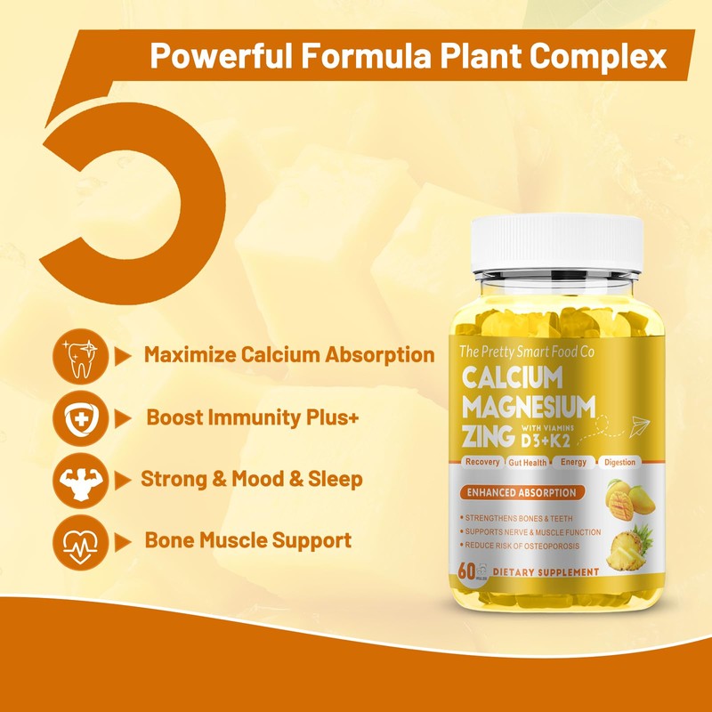 Calcium Magnesium Zinc Gummies with Vitamin D3 & K2 for
