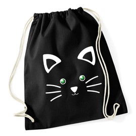 Hippowarehouse Cute Kitty Cat Face Drawstring Cotton School Gym Bag 37cm x 46cm, 12 litres